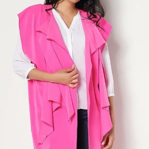 Rubin Singer Hot Pink Open Front Draped Blouse Size Medium - Picture 1 of 4